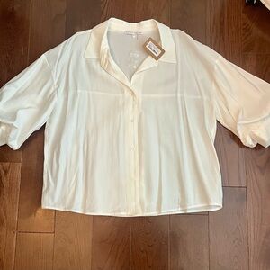 English Factory White Button-Front Short Sleeve Shirt
